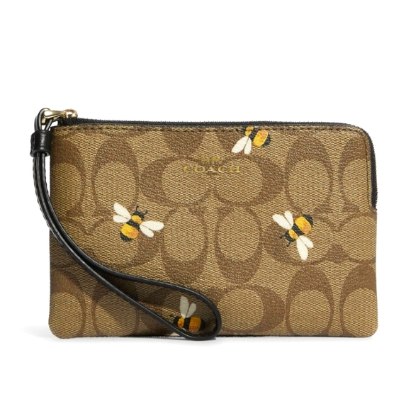 Coach Handbags - Corner Zip Wristlet with Bee Print-Brown